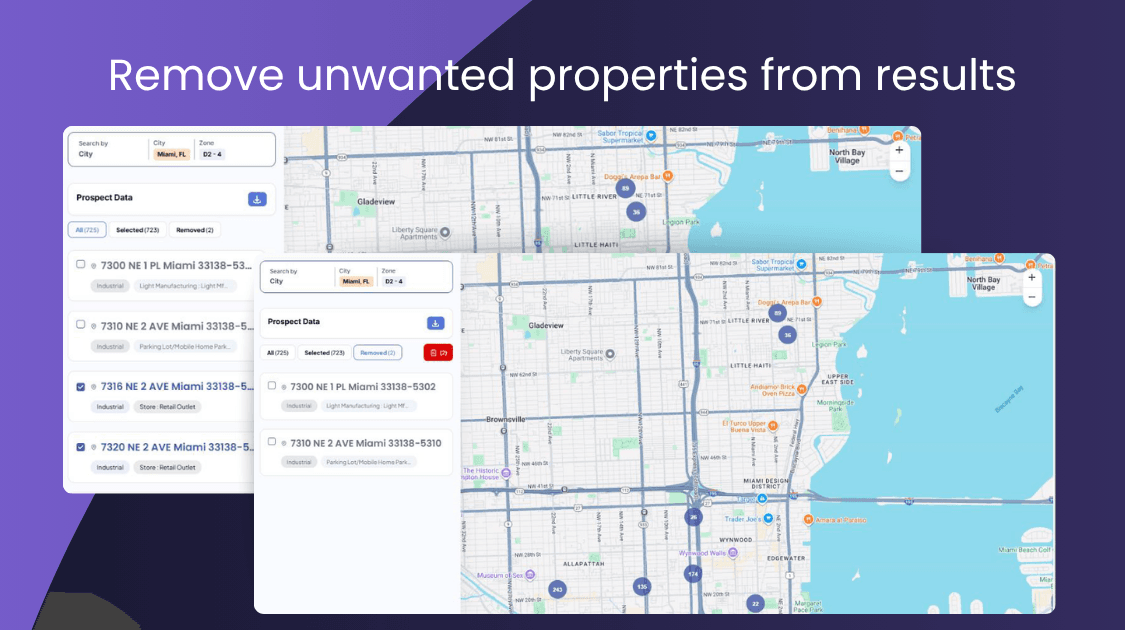 Easily remove unwanted properties from Site Selection results