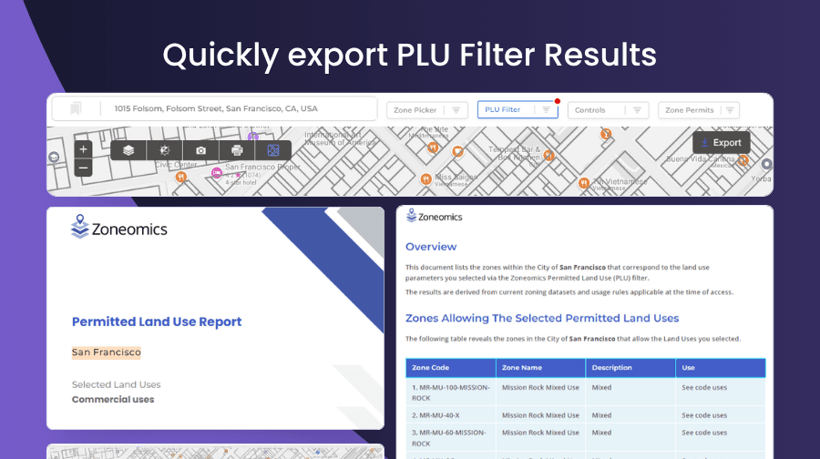 PLU Filter Export: Download permitted land use results