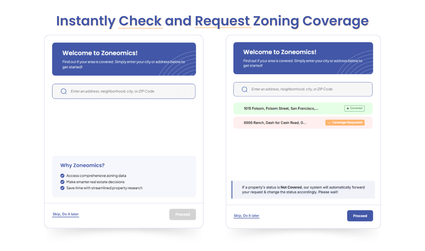 Check and request Zoning Coverage