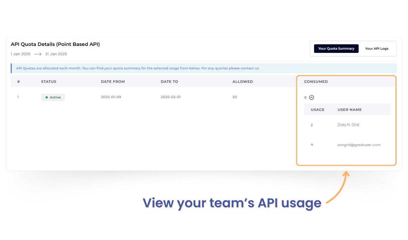 View your teams API usage